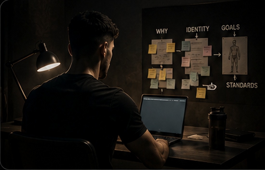 A focused man applying for the program beside a transformation roadmap